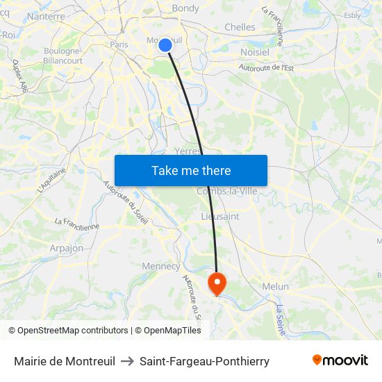 Mairie de Montreuil to Saint-Fargeau-Ponthierry map