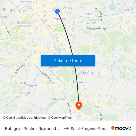 Bobigny - Pantin - Raymond Queneau to Saint-Fargeau-Ponthierry map