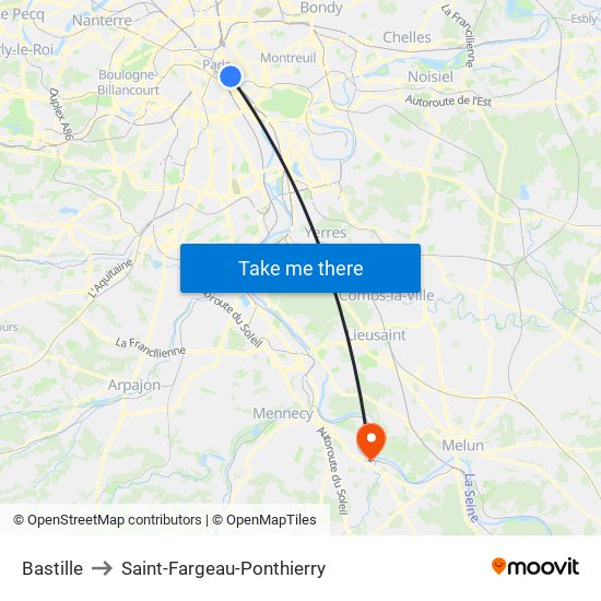 Bastille to Saint-Fargeau-Ponthierry map