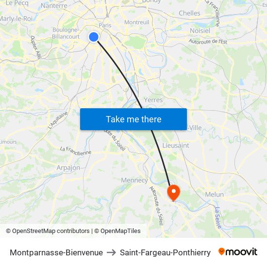 Montparnasse-Bienvenue to Saint-Fargeau-Ponthierry map