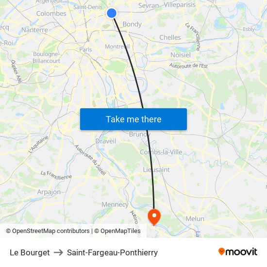 Le Bourget to Saint-Fargeau-Ponthierry map