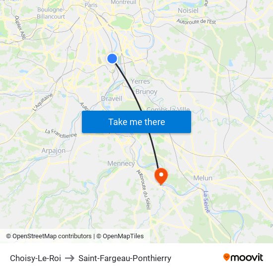 Choisy-Le-Roi to Saint-Fargeau-Ponthierry map