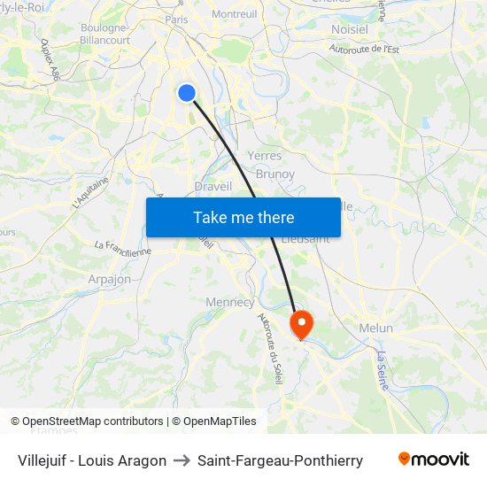 Villejuif - Louis Aragon to Saint-Fargeau-Ponthierry map