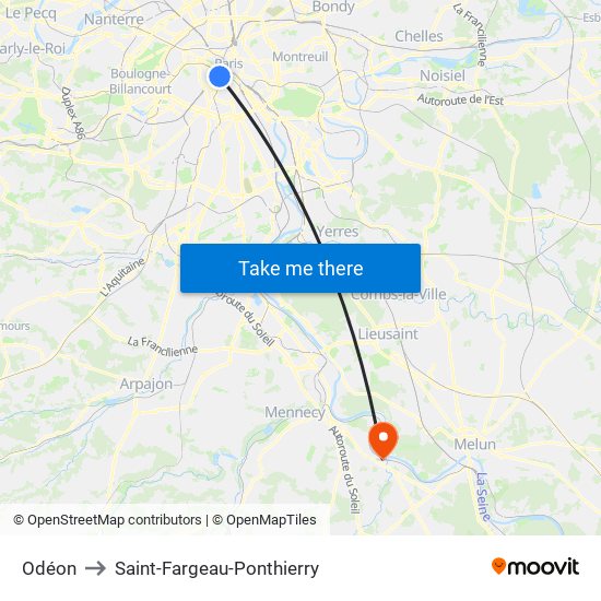 Odéon to Saint-Fargeau-Ponthierry map