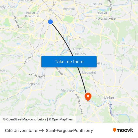 Cité Universitaire to Saint-Fargeau-Ponthierry map