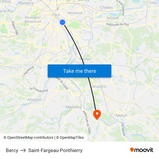 Bercy to Saint-Fargeau-Ponthierry map