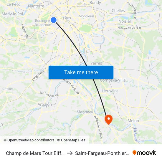 Champ de Mars Tour Eiffel to Saint-Fargeau-Ponthierry map