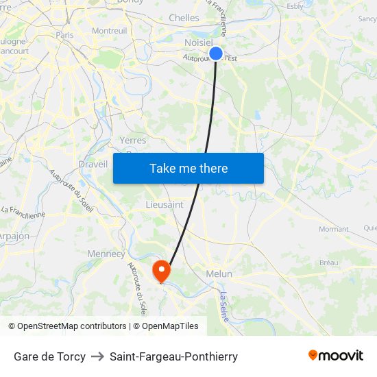 Gare de Torcy to Saint-Fargeau-Ponthierry map