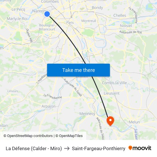 La Défense (Calder - Miro) to Saint-Fargeau-Ponthierry map