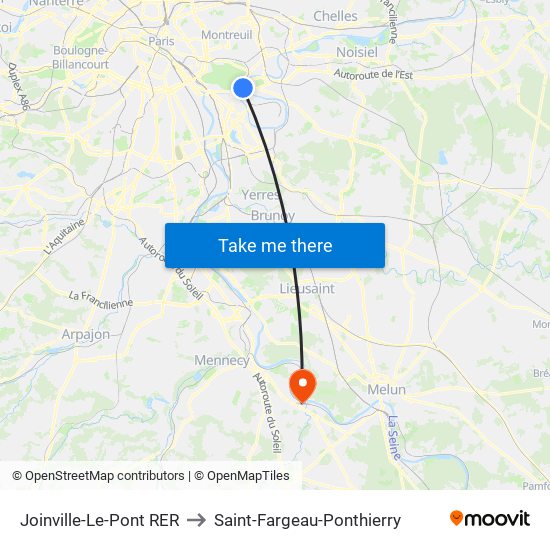 Joinville-Le-Pont RER to Saint-Fargeau-Ponthierry map