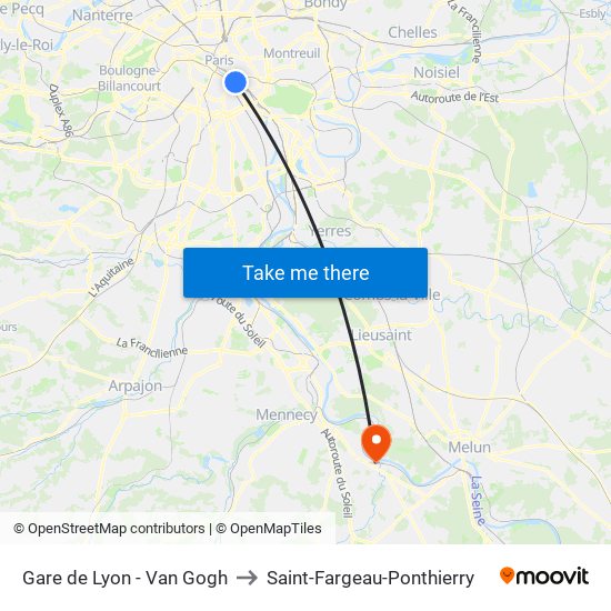 Gare de Lyon - Van Gogh to Saint-Fargeau-Ponthierry map
