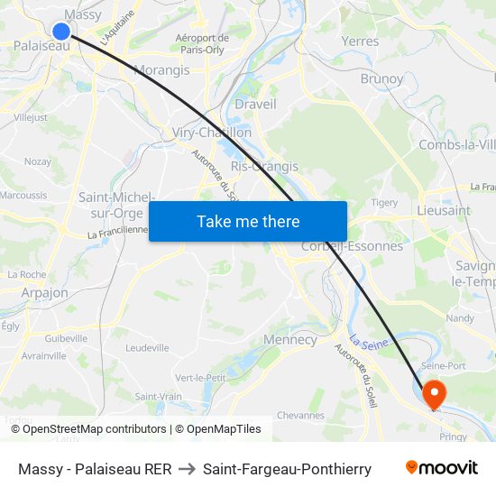 Massy - Palaiseau RER to Saint-Fargeau-Ponthierry map