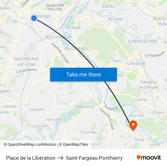 Place de la Libération to Saint-Fargeau-Ponthierry map