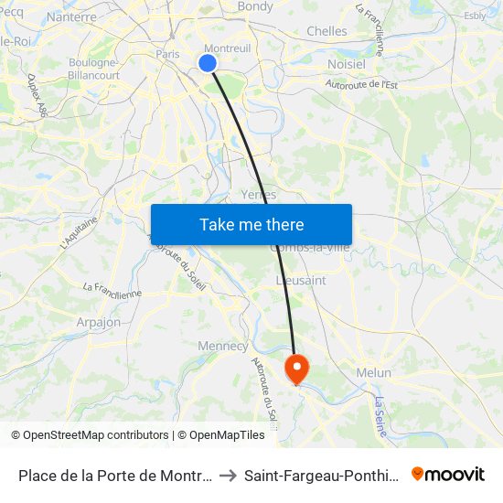 Place de la Porte de Montreuil to Saint-Fargeau-Ponthierry map
