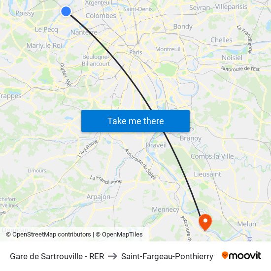 Gare de Sartrouville - RER to Saint-Fargeau-Ponthierry map