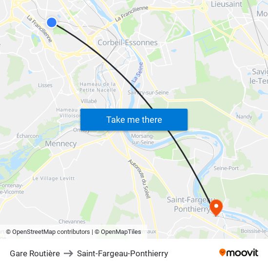 Gare Routière to Saint-Fargeau-Ponthierry map