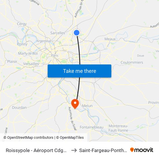 Roissypole - Aéroport Cdg1 (E2) to Saint-Fargeau-Ponthierry map