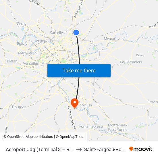 Aéroport Cdg (Terminal 3 – Roissypôle) to Saint-Fargeau-Ponthierry map