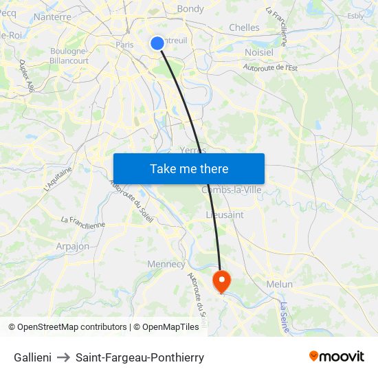 Gallieni to Saint-Fargeau-Ponthierry map