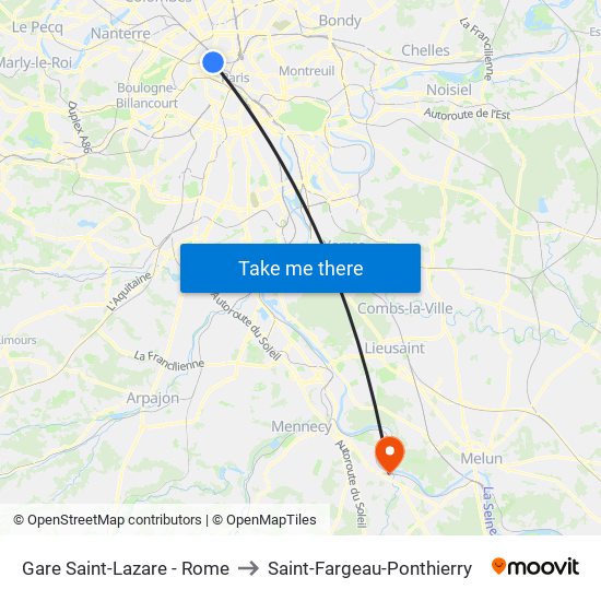 Gare Saint-Lazare - Rome to Saint-Fargeau-Ponthierry map