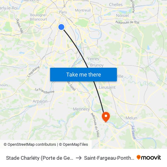 Stade Charléty (Porte de Gentilly) to Saint-Fargeau-Ponthierry map