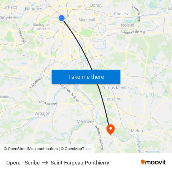 Opéra - Scribe to Saint-Fargeau-Ponthierry map