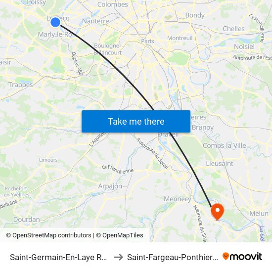 Saint-Germain-En-Laye RER to Saint-Fargeau-Ponthierry map