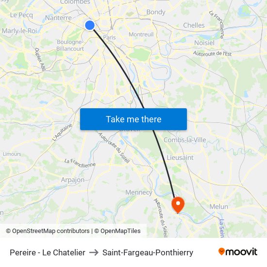 Pereire - Le Chatelier to Saint-Fargeau-Ponthierry map