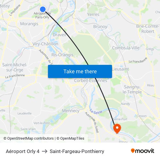 Aéroport Orly 4 to Saint-Fargeau-Ponthierry map