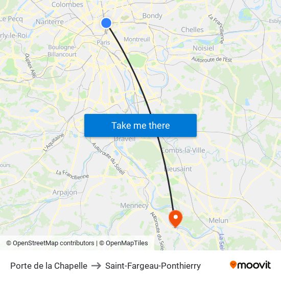 Porte de la Chapelle to Saint-Fargeau-Ponthierry map