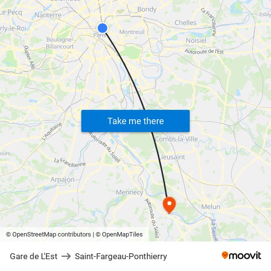 Gare de L'Est to Saint-Fargeau-Ponthierry map