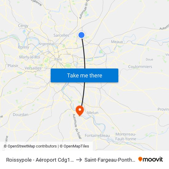 Roissypole - Aéroport Cdg1 (G1) to Saint-Fargeau-Ponthierry map