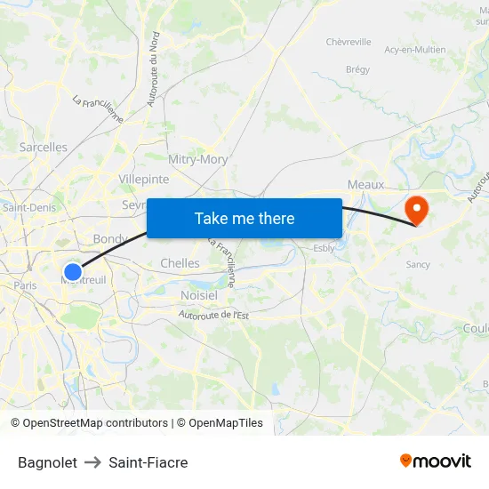 Bagnolet to Saint-Fiacre map