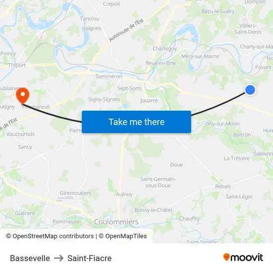 Bassevelle to Saint-Fiacre map