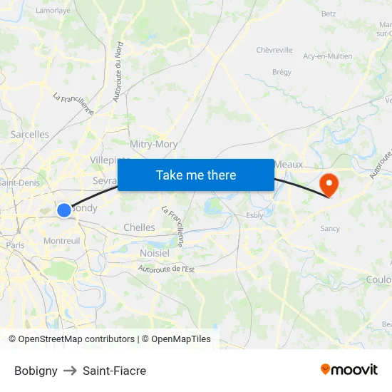 Bobigny to Saint-Fiacre map