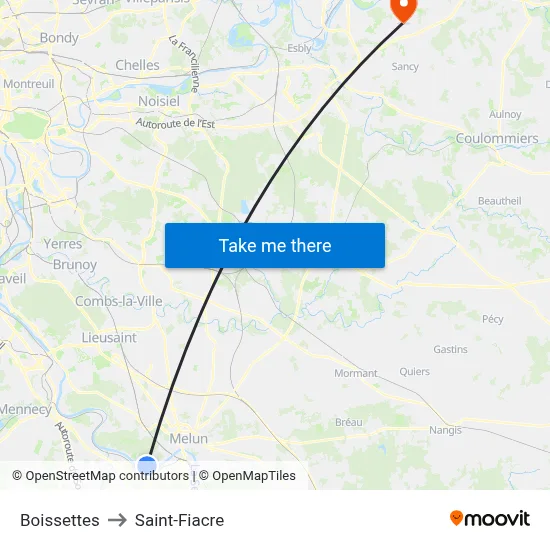 Boissettes to Saint-Fiacre map