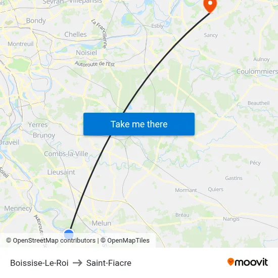Boissise-Le-Roi to Saint-Fiacre map