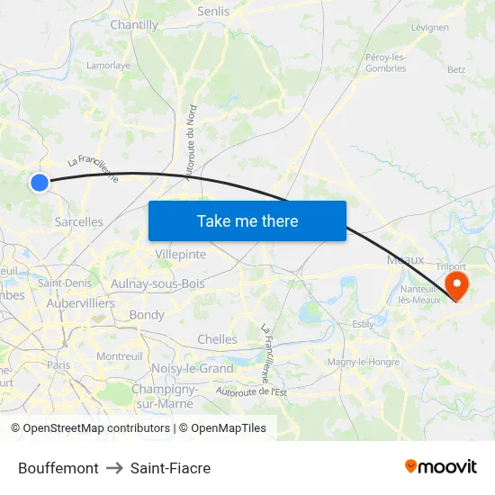 Bouffemont to Saint-Fiacre map