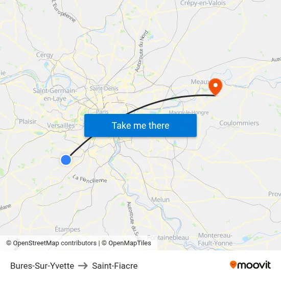 Bures-Sur-Yvette to Saint-Fiacre map