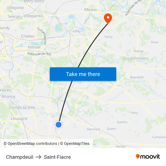Champdeuil to Saint-Fiacre map