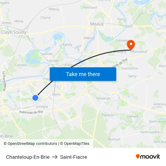Chanteloup-En-Brie to Saint-Fiacre map