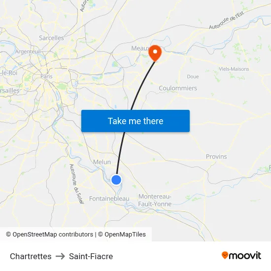 Chartrettes to Saint-Fiacre map