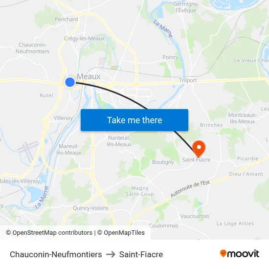 Chauconin-Neufmontiers to Saint-Fiacre map
