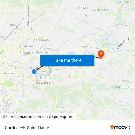 Chelles to Saint-Fiacre map