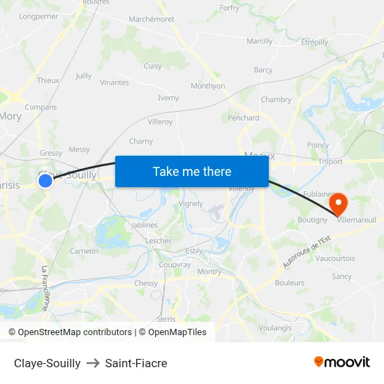 Claye-Souilly to Saint-Fiacre map