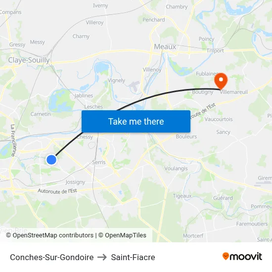 Conches-Sur-Gondoire to Saint-Fiacre map
