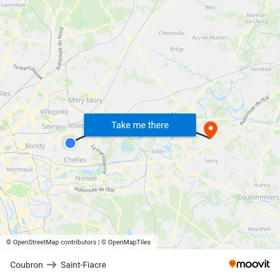 Coubron to Saint-Fiacre map