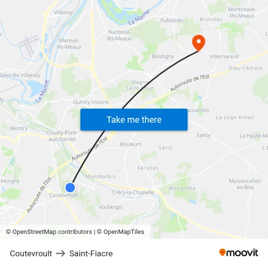 Coutevroult to Saint-Fiacre map