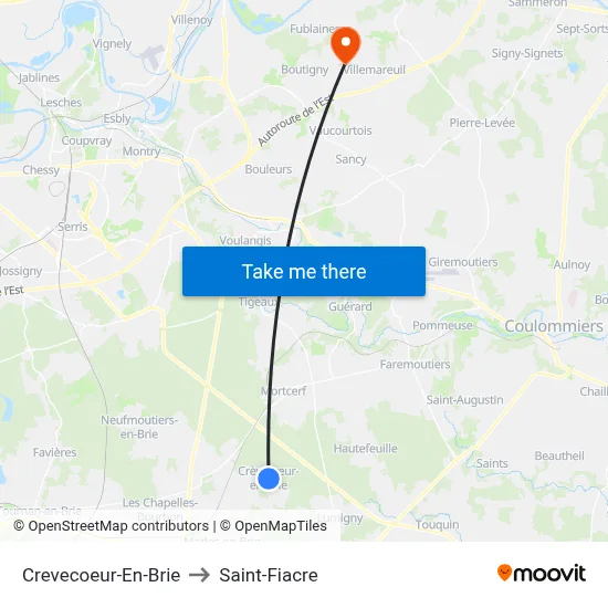 Crevecoeur-En-Brie to Saint-Fiacre map
