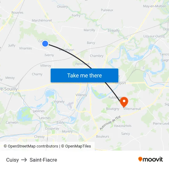 Cuisy to Saint-Fiacre map